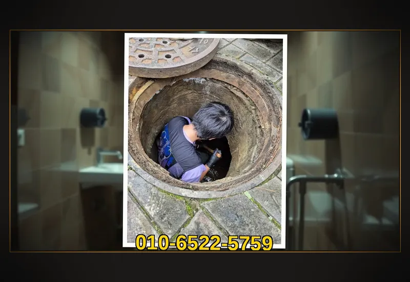 평촌 평촌동 화장실 변기 오수관 정밀 통수 현장 시공 사진